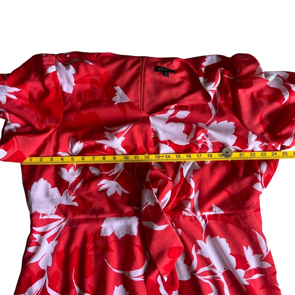 Lane Bryant Red Floral V-Neck Tie Front Midi Dress Plus Size 22 Spring Summer - Picture 9 of 10